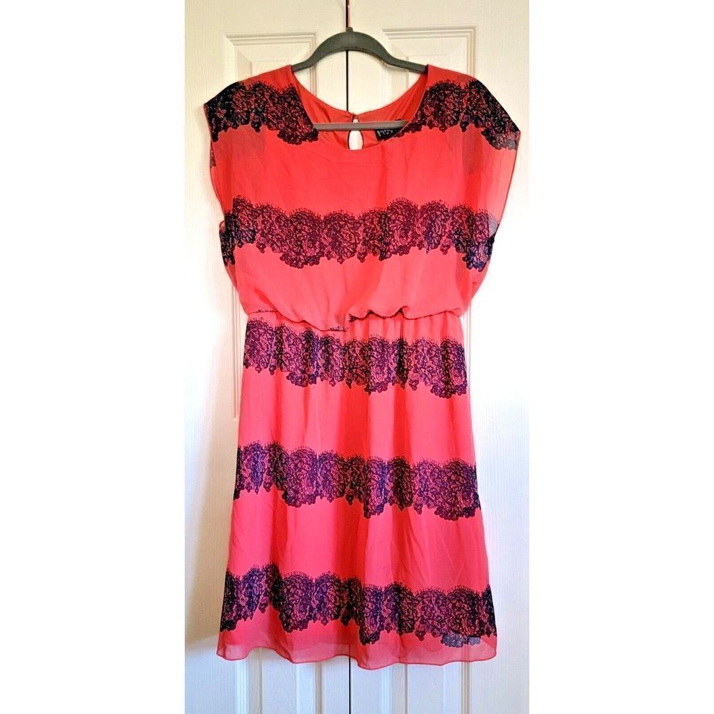 Enfocus Studio 8 Women's Dress Fit Flare Peach Lace Design‎ Scoop Neck Size 8